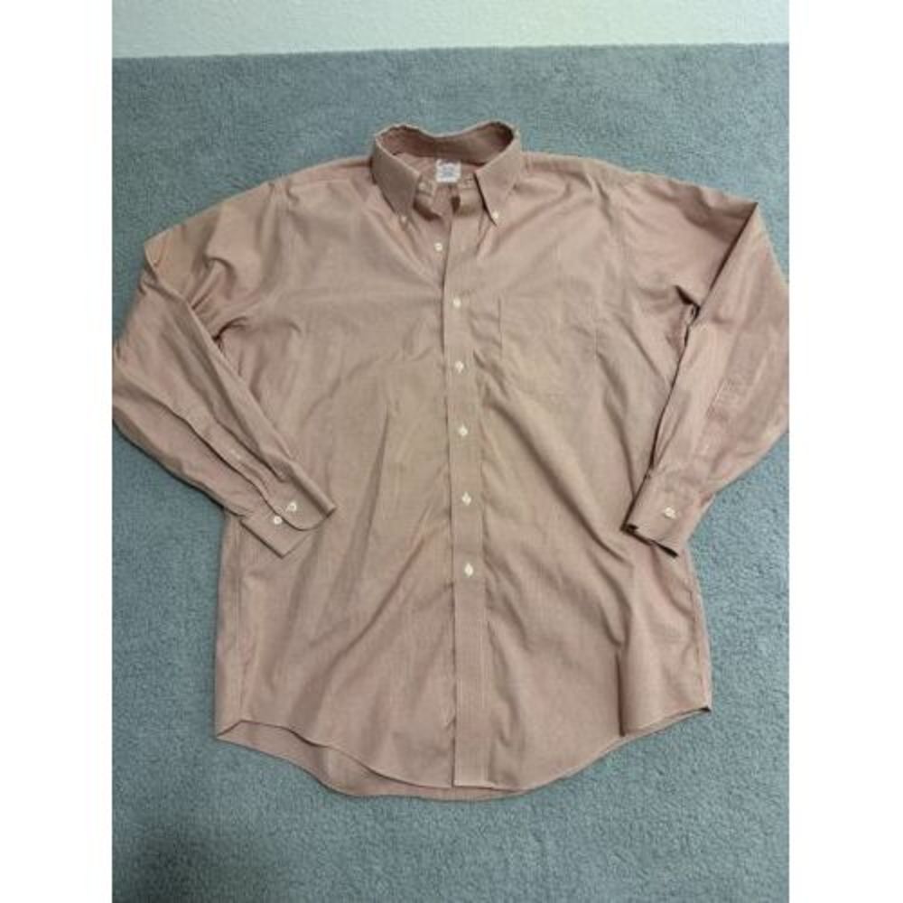Brooks Brothers Men's Salmon Pink Check Cotton Dress Shirt Size 15.5‎